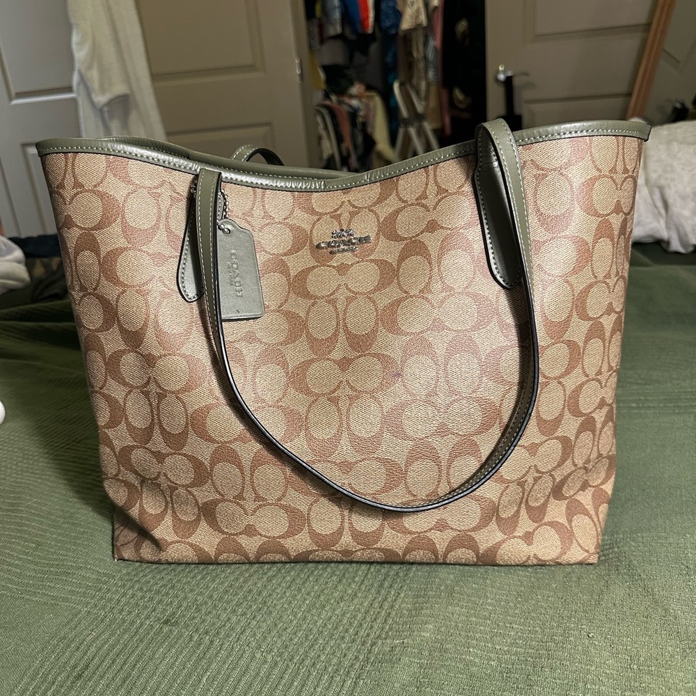 Coach Tan and Olive Signature Tote